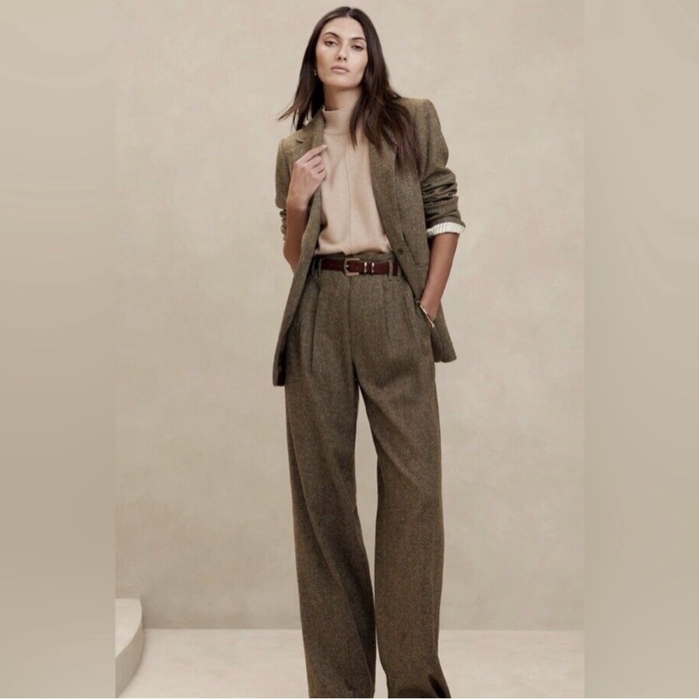 Brown Tweed Wide-Leg Pants
